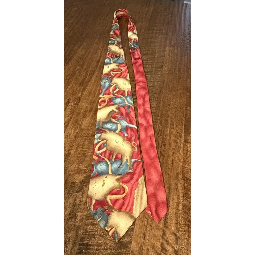 Grace Newburger Bull Market Silk Necktie Hand Finished Wall Street Stock Market